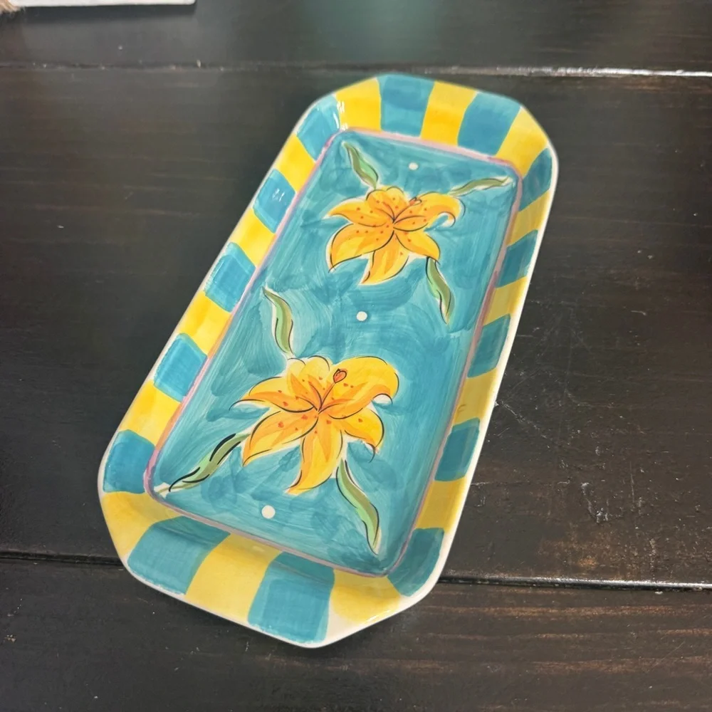 Heather Outlaw Flora Dora Essex Hand Painted Ceramic Platter Fleurtations